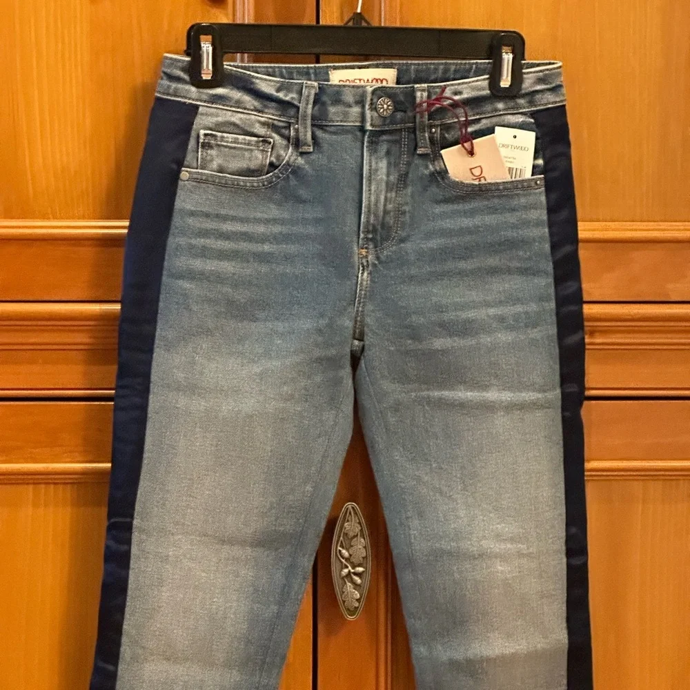 Driftwood Candace Jeans Straight Ankle Length Side Satin Stripe